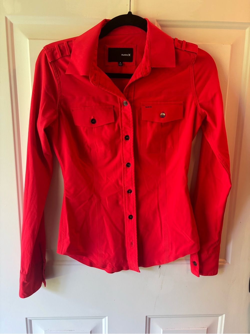 Hurley Women's Bright Red Button-Up Shirt Jacket
